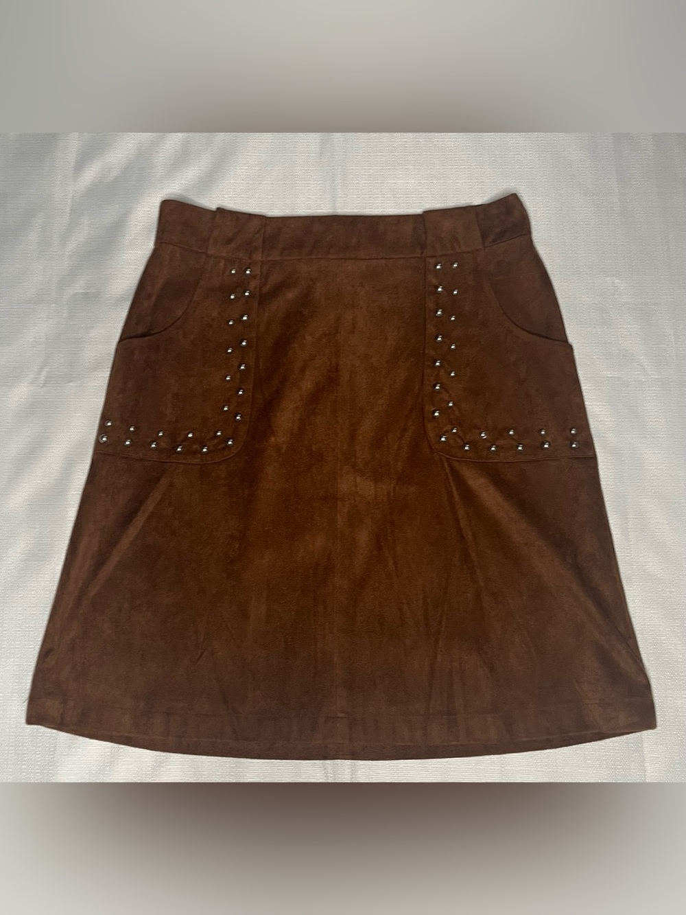 BB Dakota Brown Faux Suede Studded A-Line Skirt Western Chic 70s Boho Cowgirl